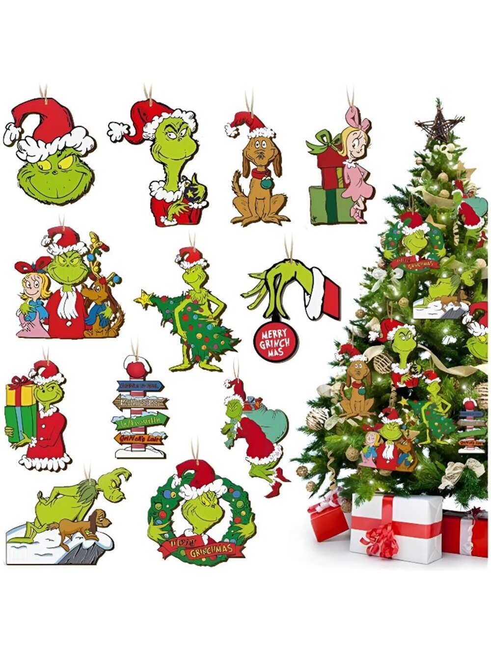 Christmas Tree Decorations, 24pcs Unique Wooden Christmas Hangings Ornaments